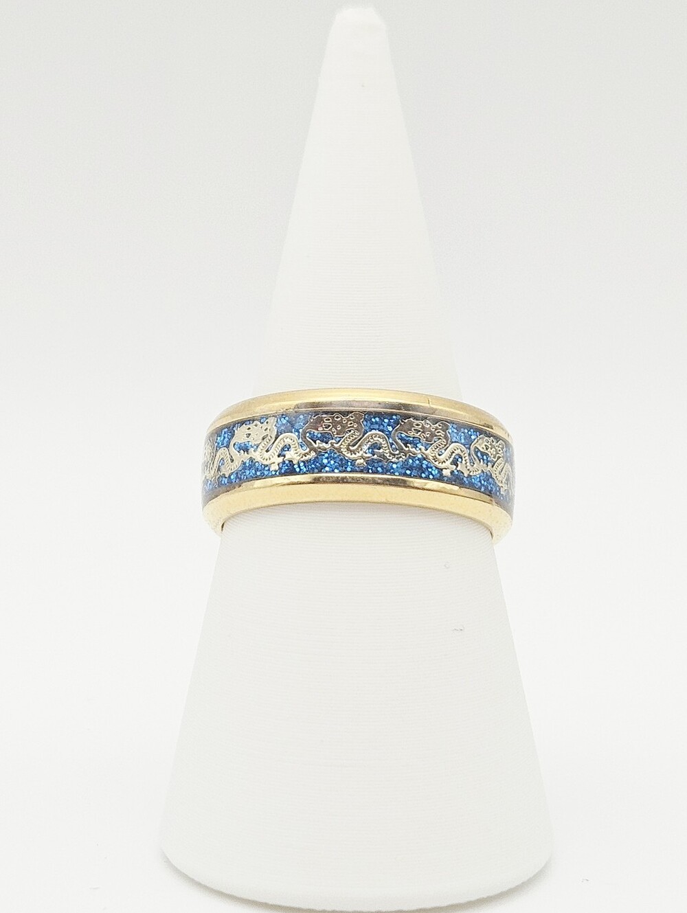 Blue And Gold Dragon Design Size 8 Statement Ring